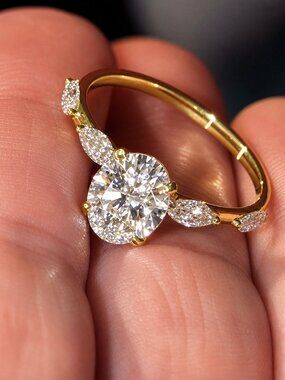 1.5ct Oval Lab Diamond Engagement Ring Solid 24k Yellow Gold Certified